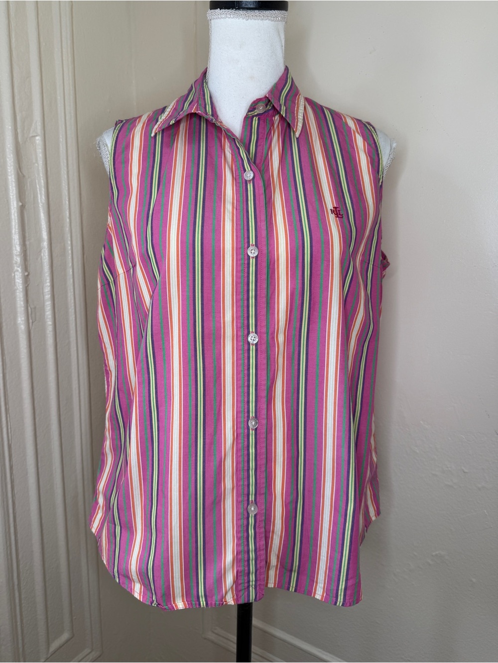 Y2K / 90s Lauren Ralph Lauren Striped Coastal Casual Multicolored Sleeveless Top